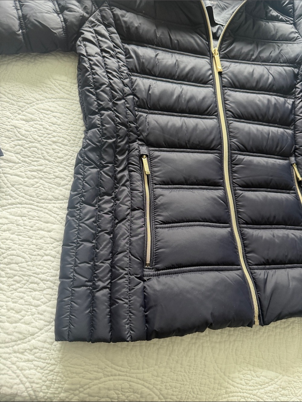 Michael Kors Quilted Packable Navy Hooded Puffer Coat - Picture 7 of 10